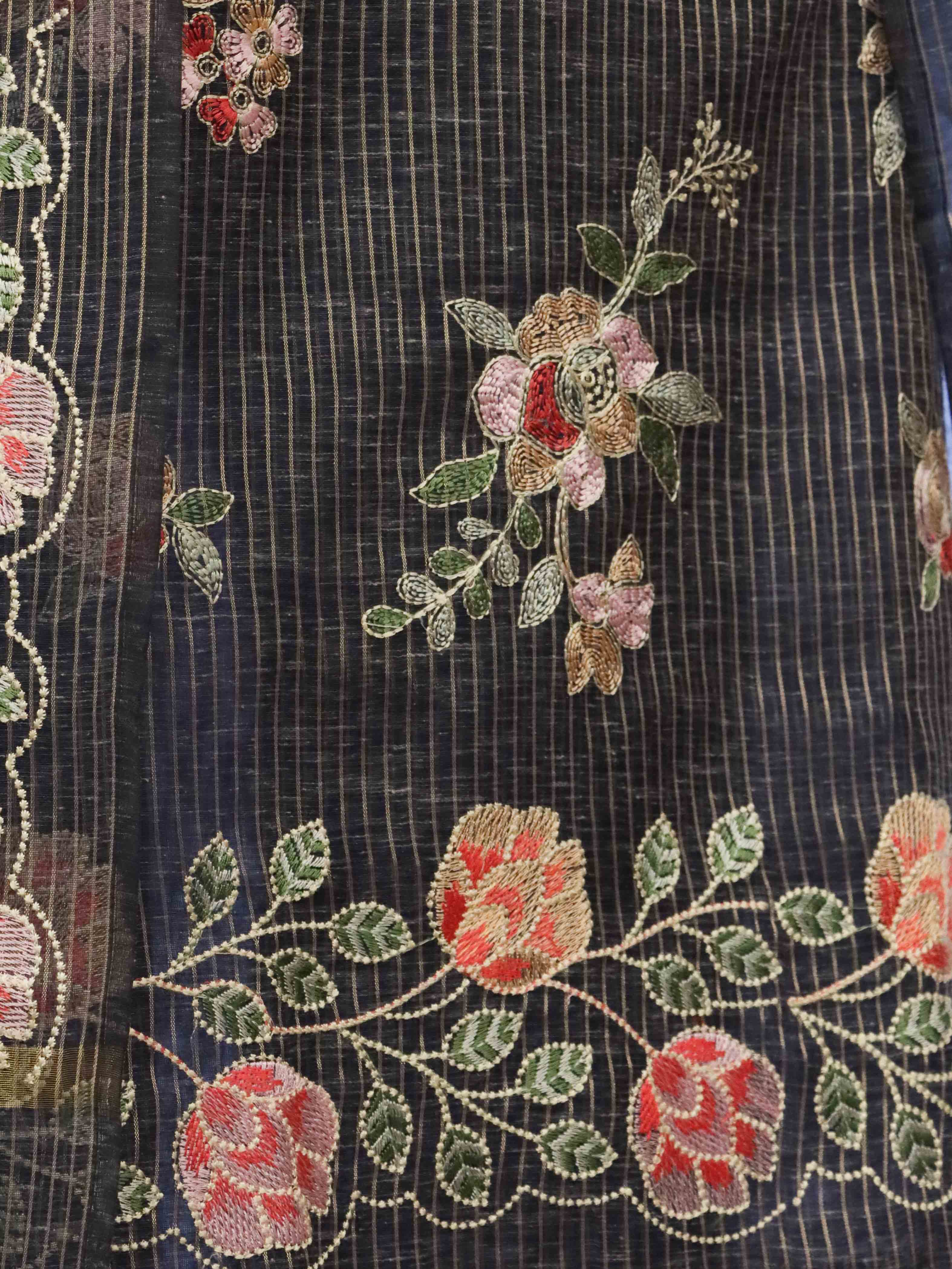 Banarasee Embroidered Chanderi Salwar Kameez With Dupatta Set-Black