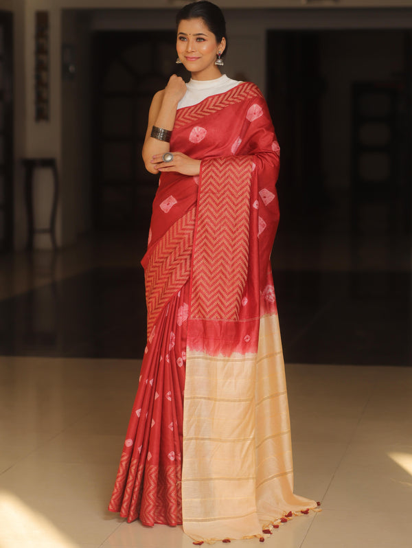 Bhagalpur Cotton Silk Shibori Dyed Saree-Maroon