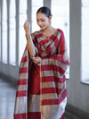 Banarasee Cotton Silk Stripe Pattern Salwar Kameez Fabric With Dupatta Set-Maroon