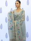 Banarasee Tissue Hand-Painted Salwar Kameez Fabric With Dupatta Set-Grey