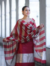 Banarasee Cotton Silk Stripe Pattern Salwar Kameez Fabric With Dupatta Set-Maroon