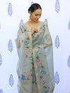 Banarasee Tissue Hand-Painted Salwar Kameez Fabric With Dupatta Set-Grey