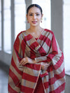 Banarasee Cotton Silk Stripe Pattern Salwar Kameez Fabric With Dupatta Set-Maroon