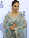Banarasee Tissue Hand-Painted Salwar Kameez Fabric With Dupatta Set-Grey