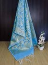 Banarasee Cotton Silk Dupatta With Zari Woven Jaal Design-Sky Blue