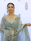 Banarasee Tissue Hand-Painted Salwar Kameez Fabric With Dupatta Set-Grey