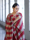 Banarasee Cotton Silk Stripe Pattern Salwar Kameez Fabric With Dupatta Set-Maroon