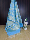 Banarasee Cotton Silk Dupatta With Zari Woven Jaal Design-Sky Blue