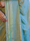 Banarasee Handloom Semi Silk Saree With Buti Design & Striped Zari Border-Pastel Green