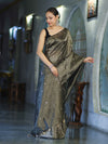 Banarasee Soft Tissue Saree With Hand Embroidered Mirror Work & Zari Stripes Design-Black