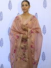 Banarasee Tissue Hand-Painted Salwar Kameez Fabric With Dupatta Set-Pink