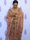 Banarasee Tissue Hand-Painted Salwar Kameez Fabric With Dupatta Set-Pink