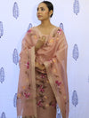 Banarasee Tissue Hand-Painted Salwar Kameez Fabric With Dupatta Set-Pink