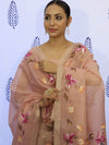 Banarasee Tissue Hand-Painted Salwar Kameez Fabric With Dupatta Set-Pink