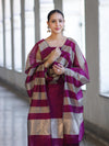 Banarasee Cotton Silk Stripe Pattern Salwar Kameez Fabric With Dupatta Set-Deep Magenta