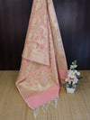 Banarasee Cotton Silk Dupatta With Zari Woven Jaal Design-Peach