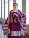 Banarasee Cotton Silk Stripe Pattern Salwar Kameez Fabric With Dupatta Set-Deep Magenta