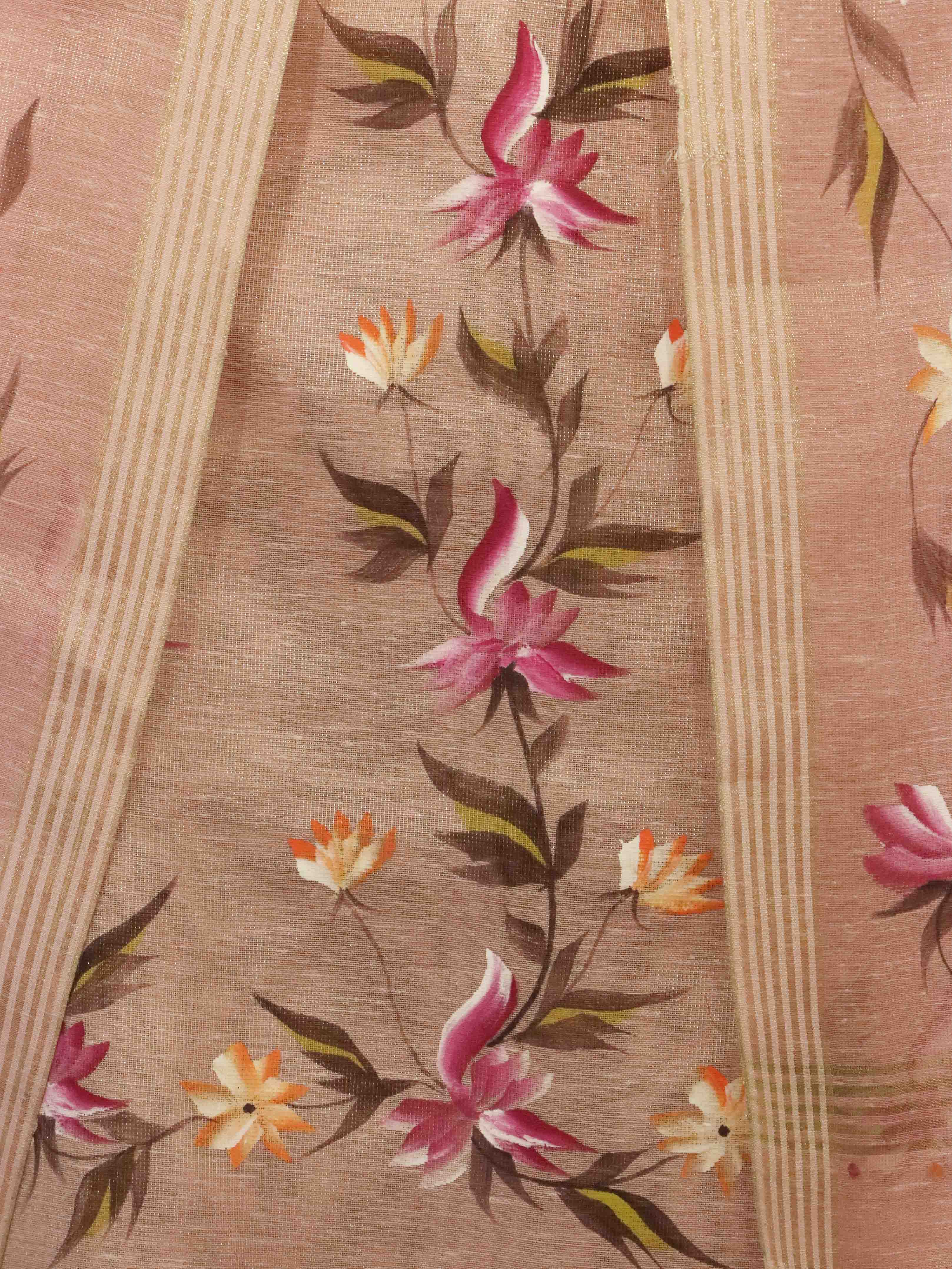Banarasee Tissue Hand-Painted Salwar Kameez Fabric With Dupatta Set-Pink