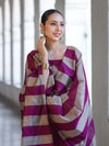 Banarasee Cotton Silk Stripe Pattern Salwar Kameez Fabric With Dupatta Set-Deep Magenta