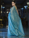Banarasee Soft Tissue Saree With Hand Embroidered Mirror Work & Zari Stripes Design-Light Blue