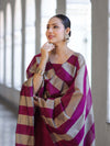 Banarasee Cotton Silk Stripe Pattern Salwar Kameez Fabric With Dupatta Set-Deep Magenta