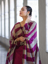 Banarasee Cotton Silk Stripe Pattern Salwar Kameez Fabric With Dupatta Set-Deep Magenta