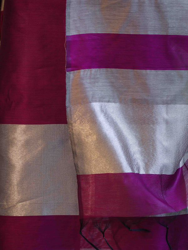 Banarasee Cotton Silk Stripe Pattern Salwar Kameez Fabric With Dupatta Set-Deep Magenta