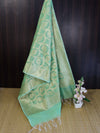 Banarasee Cotton Silk Dupatta With Zari Woven Jaal Design-Light Green