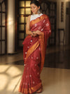 Bhagalpur Cotton Silk Ghichha Work Hand-Dyed Shibori Pattern Saree-Mraoon