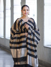 Banarasee Cotton Silk Stripe Pattern Salwar Kameez Fabric With Dupatta Set-Black