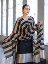 Banarasee Cotton Silk Stripe Pattern Salwar Kameez Fabric With Dupatta Set-Black
