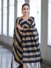 Banarasee Cotton Silk Stripe Pattern Salwar Kameez Fabric With Dupatta Set-Black
