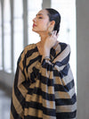 Banarasee Cotton Silk Stripe Pattern Salwar Kameez Fabric With Dupatta Set-Black