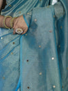 Banarasee Soft Tissue Saree With Hand Embroidered Mirror Work & Zari Stripes Design-Light Blue