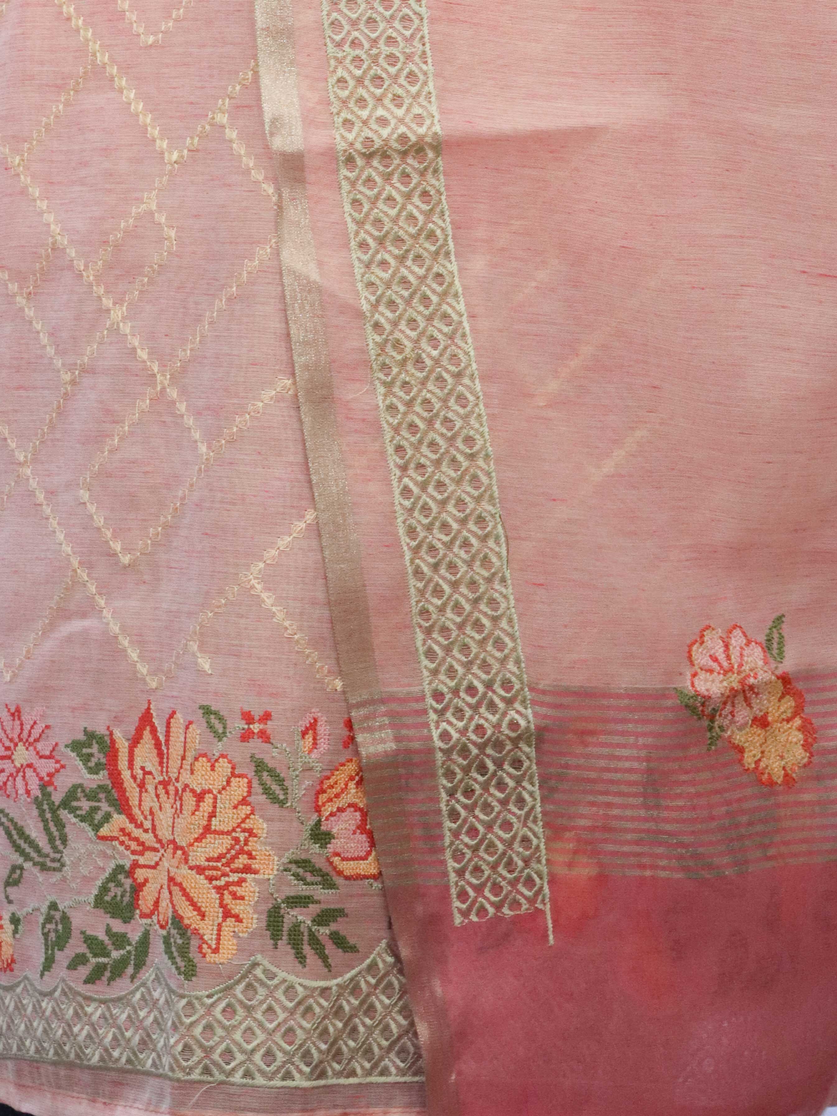 Banarasee Embroidered Chanderi Salwar Kameez With Dupatta Set-Pink