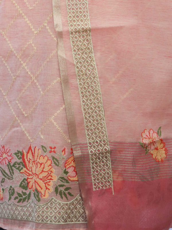 Banarasee Embroidered Chanderi Salwar Kameez With Dupatta Set-Pink