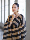 Banarasee Cotton Silk Stripe Pattern Salwar Kameez Fabric With Dupatta Set-Black
