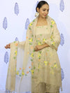 Banarasee Tissue Hand-Painted Salwar Kameez Fabric With Dupatta Set-Beige
