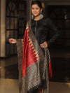 Banarasee Pure Desi Tussar Silk Block Print Dupatta-Red