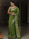 Banarasee Handwoven Semi Silk Saree With Zari Buti Design-Heena Green