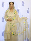 Banarasee Tissue Hand-Painted Salwar Kameez Fabric With Dupatta Set-Beige