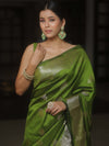 Banarasee Handwoven Semi Silk Saree With Zari Buti Design-Heena Green