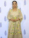 Banarasee Tissue Hand-Painted Salwar Kameez Fabric With Dupatta Set-Beige