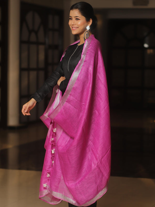 Banarasee Pure Desi Tussar Silk Dupatta-Pink