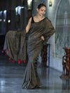 Banarasee Handwoven Semi Silk Shine Saree With Mirror Work-Black (Gold Tone)