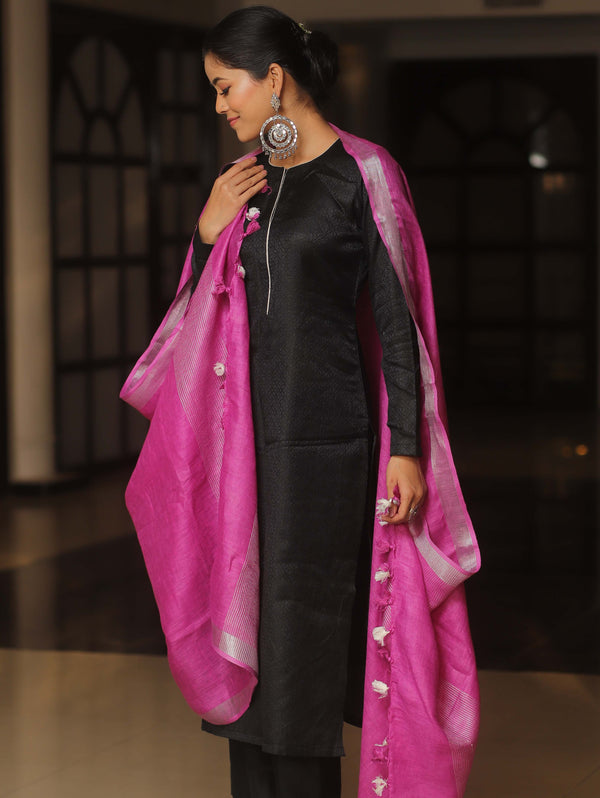Banarasee Pure Desi Tussar Silk Dupatta-Pink