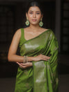 Banarasee Handwoven Semi Silk Saree With Zari Buti Design-Heena Green