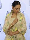 Banarasee Tissue Hand-Painted Salwar Kameez Fabric With Dupatta Set-Beige