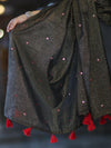Banarasee Handwoven Semi Silk Shine Saree With Mirror Work-Black (Gold Tone)