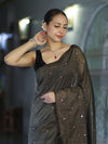 Banarasee Handwoven Semi Silk Shine Saree With Mirror Work-Black (Gold Tone)